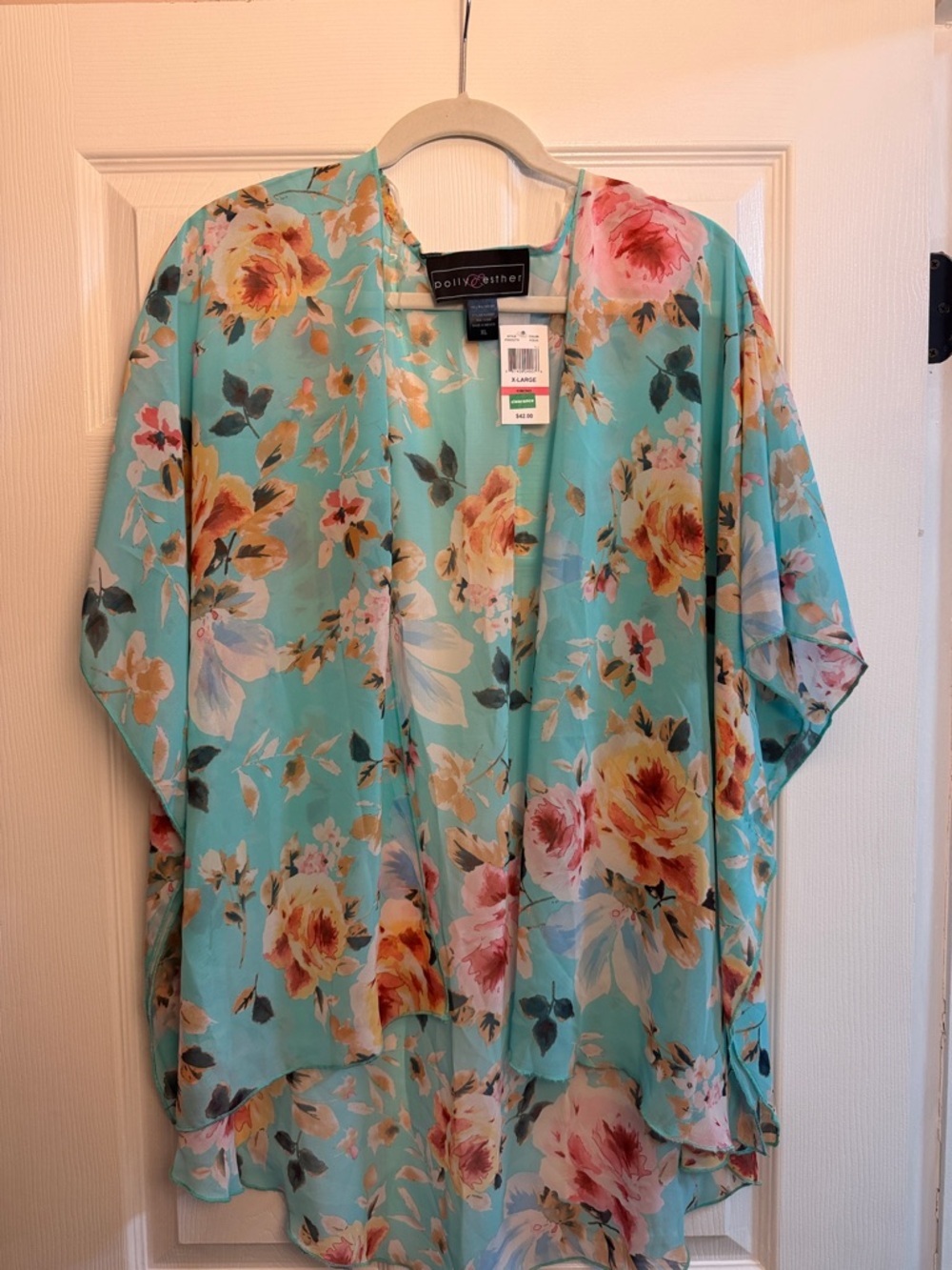 Polly & Esther Floral Aqua Kimono Cardigan
